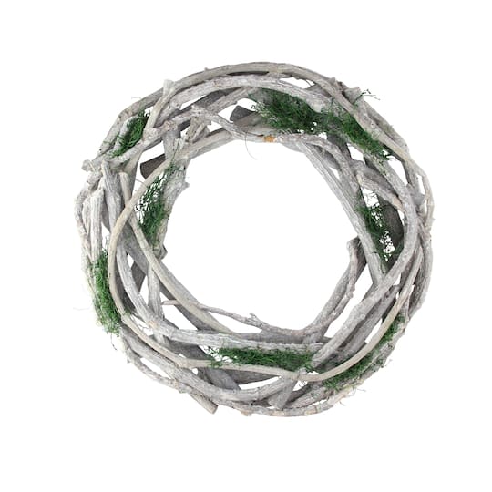14&#x22; White Twig &#x26; Green Moss Spring Wreath